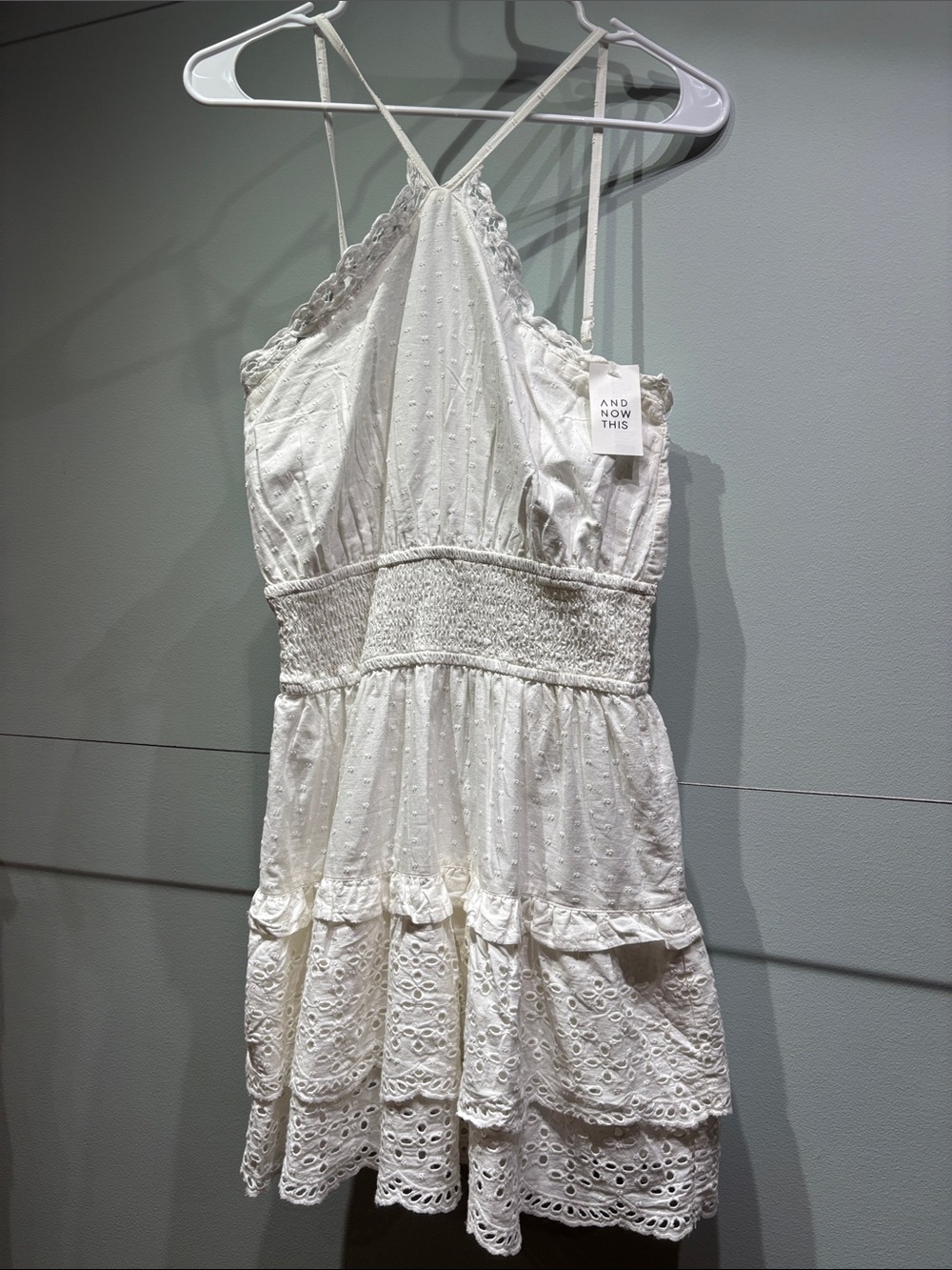 White Eyelet Tiered Sundress with Smocked Waist